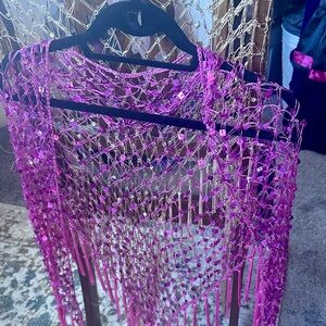 Pink Sequin Mesh Shawl